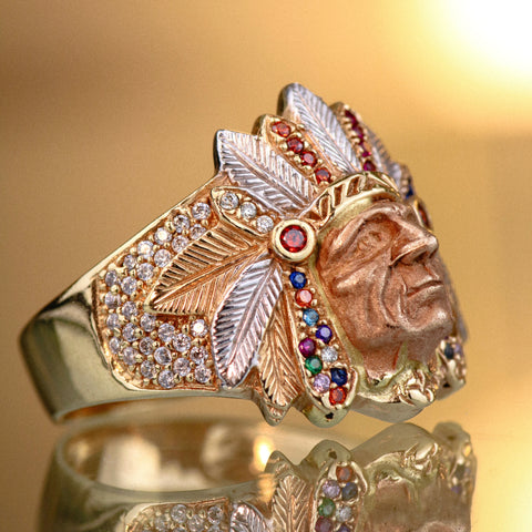 Anillo Indio Personalizado Con Circones POR FABRICACION Oro amarillo y Oro rosa 18k / Talla 6/12 / 12 Gr *