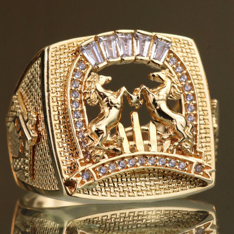 Anillo Caballos Herradura Con Circones POR FABRICACION Oro amarillo 18k / Talla 10 / 10,12 Gr *