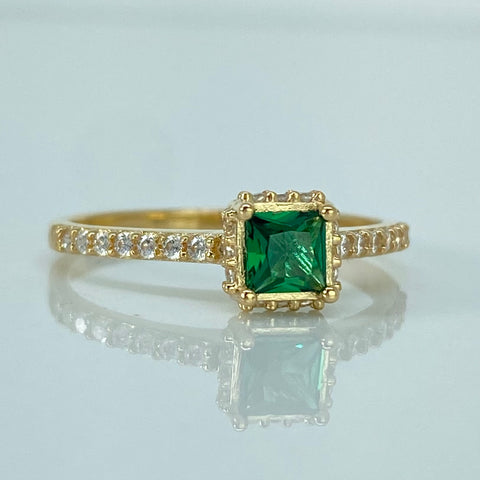 Anillo Solitario Cuadrado Circones Verde Oro amarillo / Talla 7 1/4 / 2,06 Gr †
