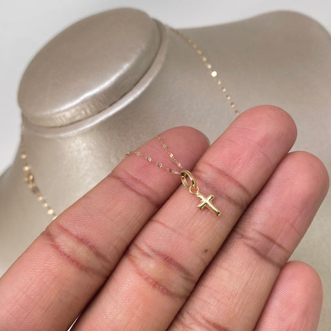 Set Cadena ● Crispeta + Dije Cruz Oro amarillo 18k 0,55 Gr / 1 mm / 50 Cm †