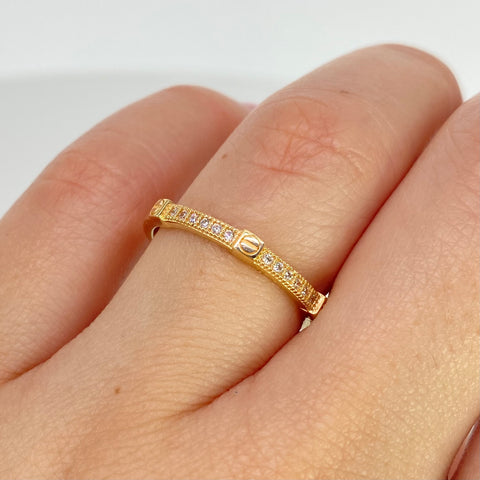 Anillo Tornillo Circones Blancos Oro amarillo 18k / Talla 6 3/4 / 1,7 Gr †