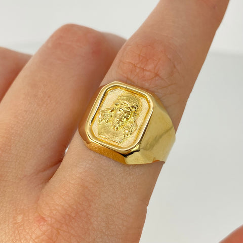 Anillo Sello Rostro Jesus Oro amarillo 18k / Talla 10 / 3,85 Gr