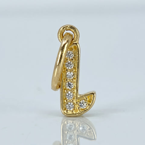 Dije Letra L Circones Blancos Oro amarillo 0,51 Gr / 1,7 Cm