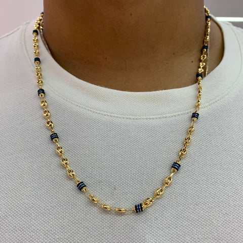 Cadena GC Rustica Cauchos Azules Y Negros Oro Amarillo 18k/ 10,45 Gr / 60 Cm *