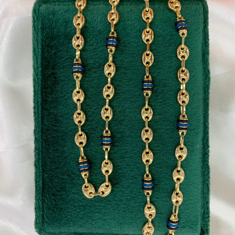 Cadena GC Rustica Cauchos Azules Y Negros Oro Amarillo 18k/ 10,45 Gr / 60 Cm *