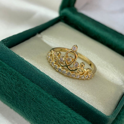 Anillo Corona Princesa Circones Blancos Oro Amarillo 18k T 5 3/4/ 2,6 Gr / *