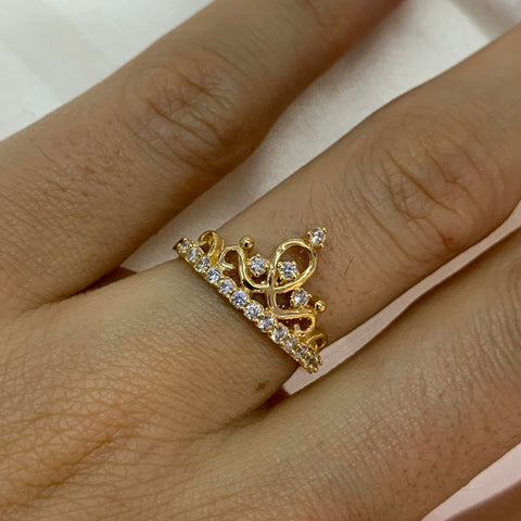 Anillo Corona Princesa Circones Blancos Oro Amarillo 18k T 5 3/4/ 2,6 Gr / *