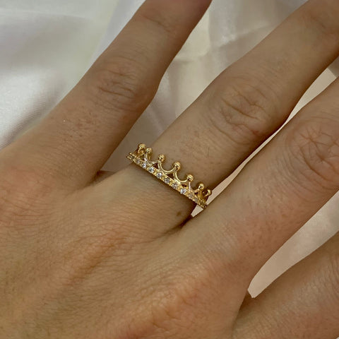 Anillo Corona Circones Blancos Oro Amarillo 18k T 6/ 2,53 Gr /