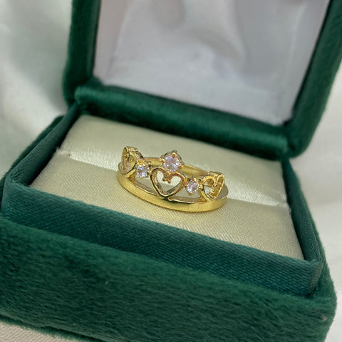 Anillo Corona Corazones Circones Blancos Oro Amarillo 18k T 6/ 2,68 Gr