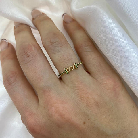 Anillo Anillo Eslabones Circones Verdes / Talla 7 3/4 Oro amarillo 18k 1,42 Gr *