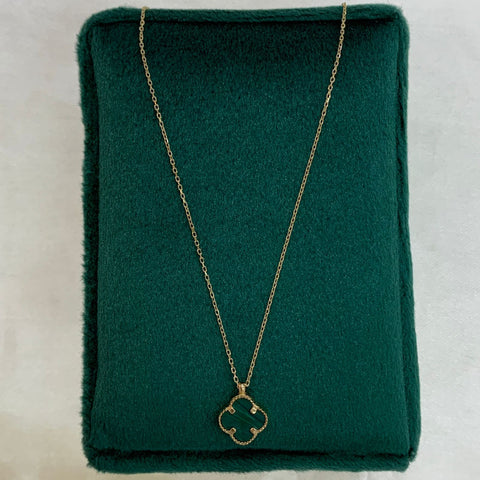 Cadena Italy Rolon + Dije Trebol Verde Oro amarillo 18k +3 / 2,09 Gr / 47 Cm *