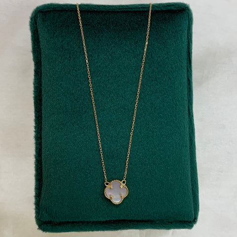 Cadena Italy Rolon + Trebol Blanco Oro amarillo 18k +3 / 2,21 Gr / 46 Cm *