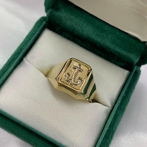 Anillo Ancla Oro amarillo y Oro blanco 18k / Talla 10 / 3,63 Gr *