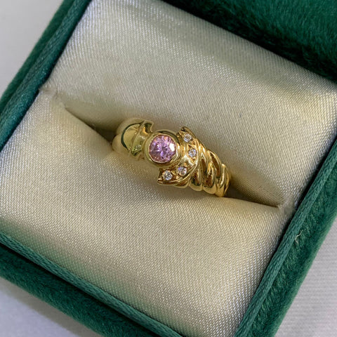 Anillo Circon Rosado Oro amarillo 18k / Talla 6 / 3,45 Gr *