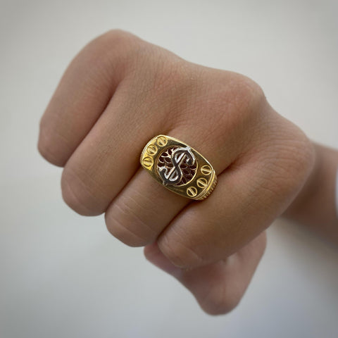 Anillo  Dinero $ Circones Blancos Tres oros 18k / Talla 10 / 7,2 Gr *