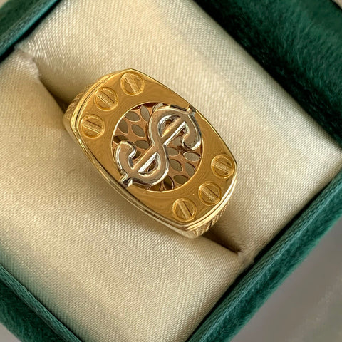 Anillo  Dinero $ Circones Blancos Tres oros 18k / Talla 10 / 7,2 Gr *