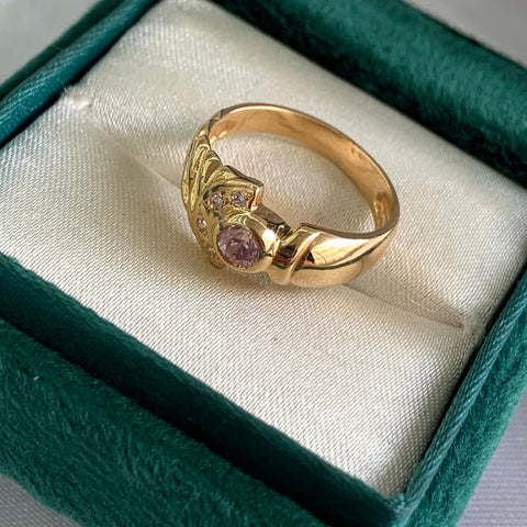 Anillo Circon Rosado Oro amarillo 18k / Talla 6 / 3,45 Gr *
