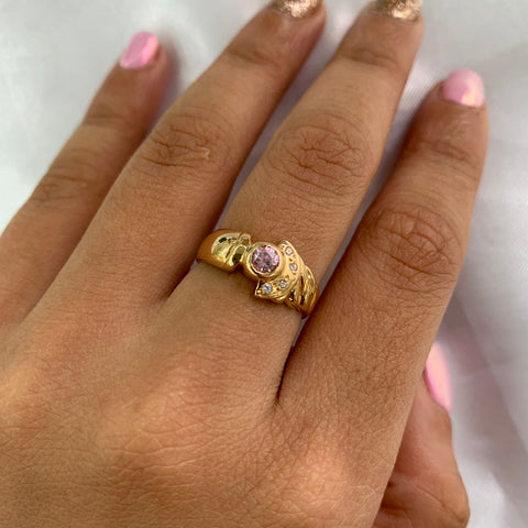 Anillo Circon Rosado Oro amarillo 18k / Talla 6 / 3,45 Gr *