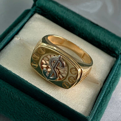 Anillo  Dinero $ Circones Blancos Tres oros 18k / Talla 10 / 7,2 Gr *