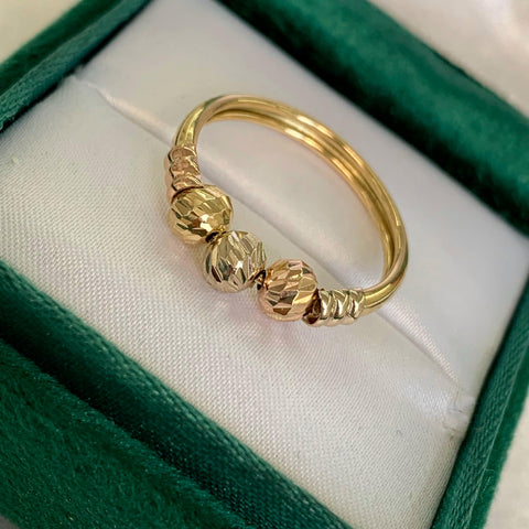 Anillo Balines Diamantados Tres oros 18k / Talla 6 / 1,78 Gr