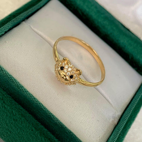 Anillo Cara Oso Circones Blancos Y Negros Oro amarillo 18k / Talla 7 / 1,77 Gr