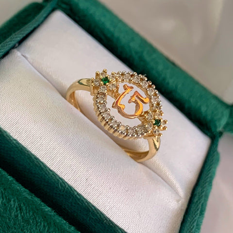 Anillo 15s Circones Blancos Y Verdes Oro amarillo 18k / Talla 6 1/2 / 2,86 Gr *