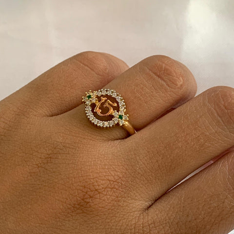 Anillo 15s Circones Blancos Y Verdes Oro amarillo 18k / Talla 6 1/2 / 2,86 Gr *