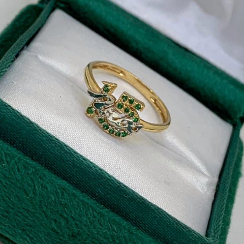 Anillo 15 Años Con Circon Verdes Oro amarillo y Oro blanco 18k / Talla 5 1/2 / 1,78 Gr