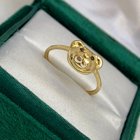 Anillo Cara De Oso Con Circones Oro amarillo 18k / Talla 7 1/4 / 1,79 Gr