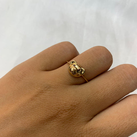 Anillo Cara De Oso Con Circones Oro amarillo 18k / Talla 7 1/4 / 1,79 Gr