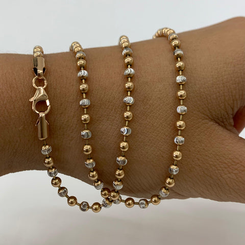 Cadena Italy Militar Lisa / Diamantada Oro blanco y Oro rosa 18k +1 16,27 Gr / 3 mm / 60 cm