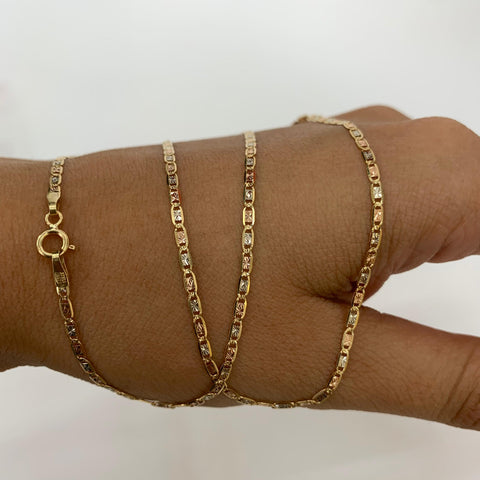 Cadena Italy Plana Diamantada Tres oros 18k 3,99 Gr / 1,8 mm / 60 Cm