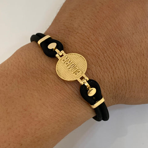 Pulso Con Neoprenos Herraje ELMRR (Con Nombre Personalizado) POR FABRICACIÓN Oro amarillo 18k 10,28 Gr / 16 mm / 21 Cm *