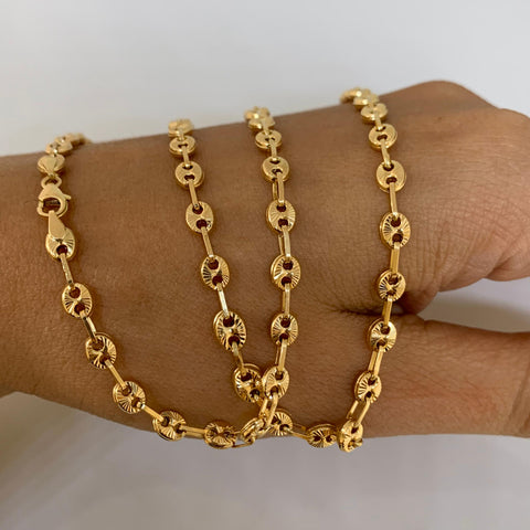 Cadena Eslabón Marino Diamantada GC Oro amarillo 18k 11,71 Gr / 4 mm / 60 Cm
