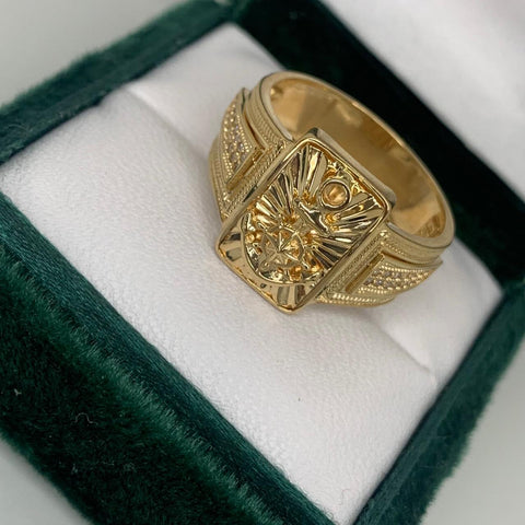 Anillo Ancla Fondo Diamantado Circones Blancos Oro amarillo 18k / Talla 10 1/4 / 8,22 Gr *