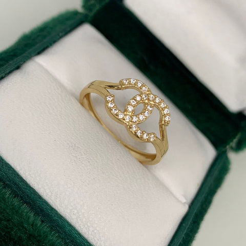 Anillo CH  Circones Blancos Oro amarillo 18k / Talla 7 / 2,0 Gr