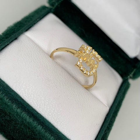 Anillo 15 Años Circones Blancos Oro amarillo 18k / Talla 7 1/4 / 1,96 Gr *