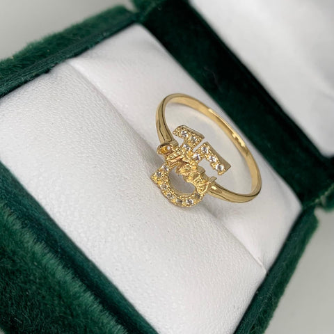 Anillo 15 Años Circones Blancos Oro amarillo 18k / Talla 7 1/4 / 1,96 Gr *