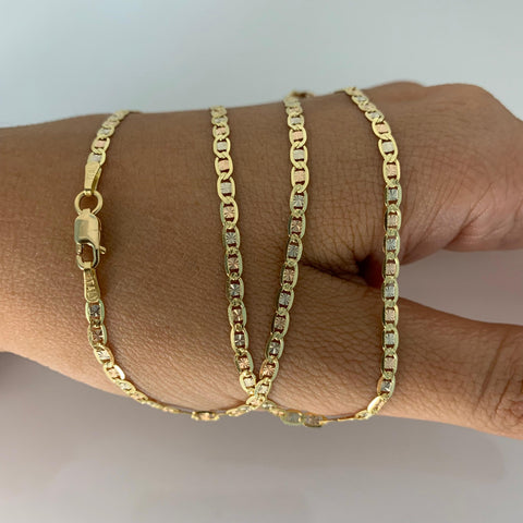 Cadena Italy Plana Diamantada Tres oros 18k 3,77 Gr / 2,1 mm / 40 Cm *