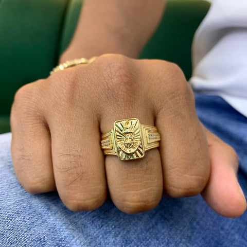 Anillo Ancla Fondo Diamantado Circones Blancos Oro amarillo 18k / Talla 10 1/4 / 8,22 Gr *
