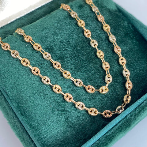 Cadena GC Eslabón Marino Diamantado Tres oros 18k 6,25 Gr / 3,4 mm / 50 Cm