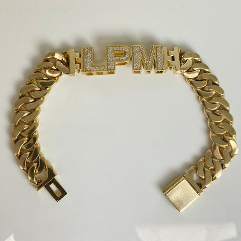 Pulso Cubano Personalizado ( Con Iniciales o Nombre ) Con Circones POR FABRICACIÓN Oro amarillo 18k 53,60 Gr / 11,3 mm / 21 Cm *