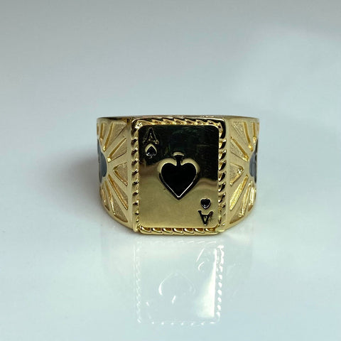 Anillo Carta A Picas Fondo Diamantado A Los Lados Oro amarillo 18k / Talla 10 1/4 / 6,44 Gr *