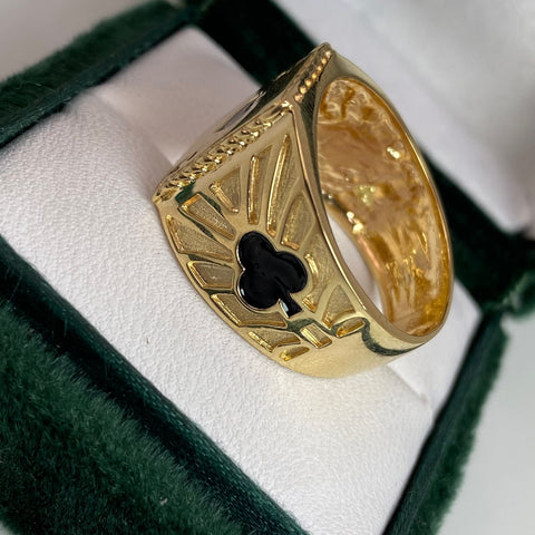 Anillo Carta A Picas Fondo Diamantado A Los Lados Oro amarillo 18k / Talla 10 1/4 / 6,44 Gr *