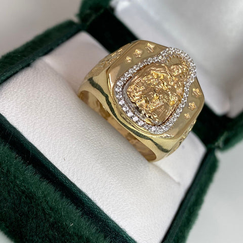 Anillo Contorno Virgen Del Carmen  Con Circones Blancos Oro amarillo 18k / Talla 9 1/2 / 7,12 Gr *
