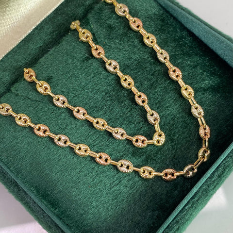 Cadena GC Eslabón Marino Diamantada Tres oros 18k 6,81 Gr / 3,5 mm / 50 Cm *