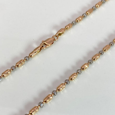 Cadena Balines / Cilindros Diamantados  Oro blanco y Oro rosa 18k +2 / 17,65 Gr / 3 mm / 50 Cm *