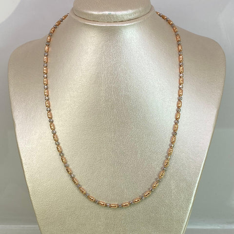 Cadena Balines / Cilindros Diamantados  Oro blanco y Oro rosa 18k +2 / 17,65 Gr / 3 mm / 50 Cm *
