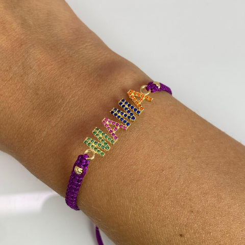 Pulsera tejida Hilo Morado Oro amarillo 18k 1,9 Gr *