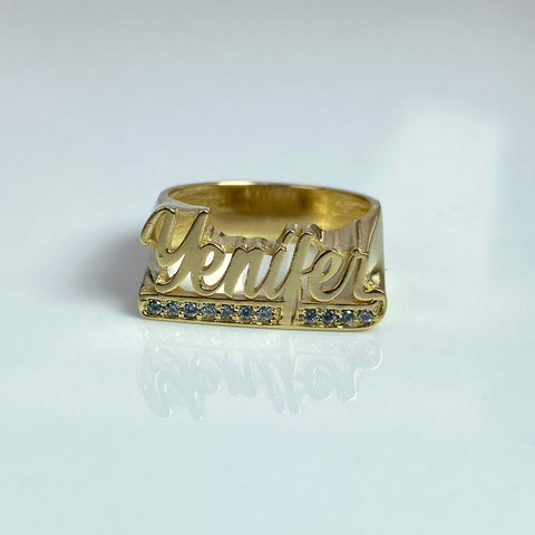 Anillo Nombre Personalizado Con Circones POR FABRICACIÓN Oro amarillo 18k / Talla 7 1/4 / 6,30 Gr *